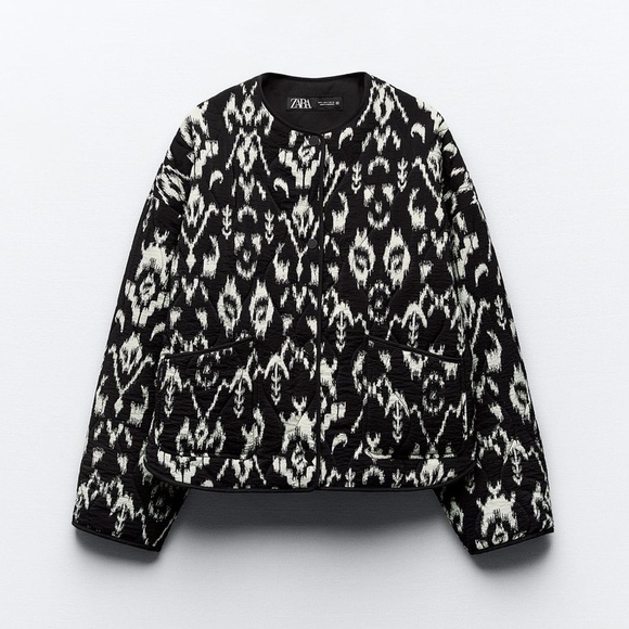 New ZARA Print Puffer Jacket With Front Patch Pockets And Side Vents - Picture 4 of 10